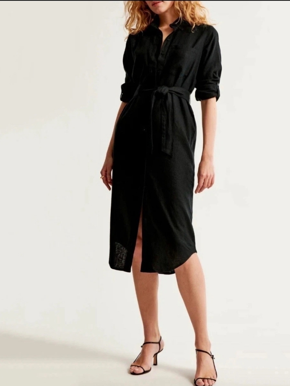 NWT Abercrombie & Fitch Black Button-Front Midi Shirtdress_SP